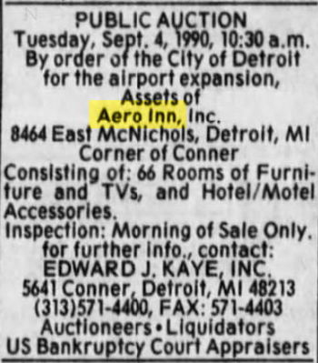 Aero Inn - 1990 Auction Of Assets